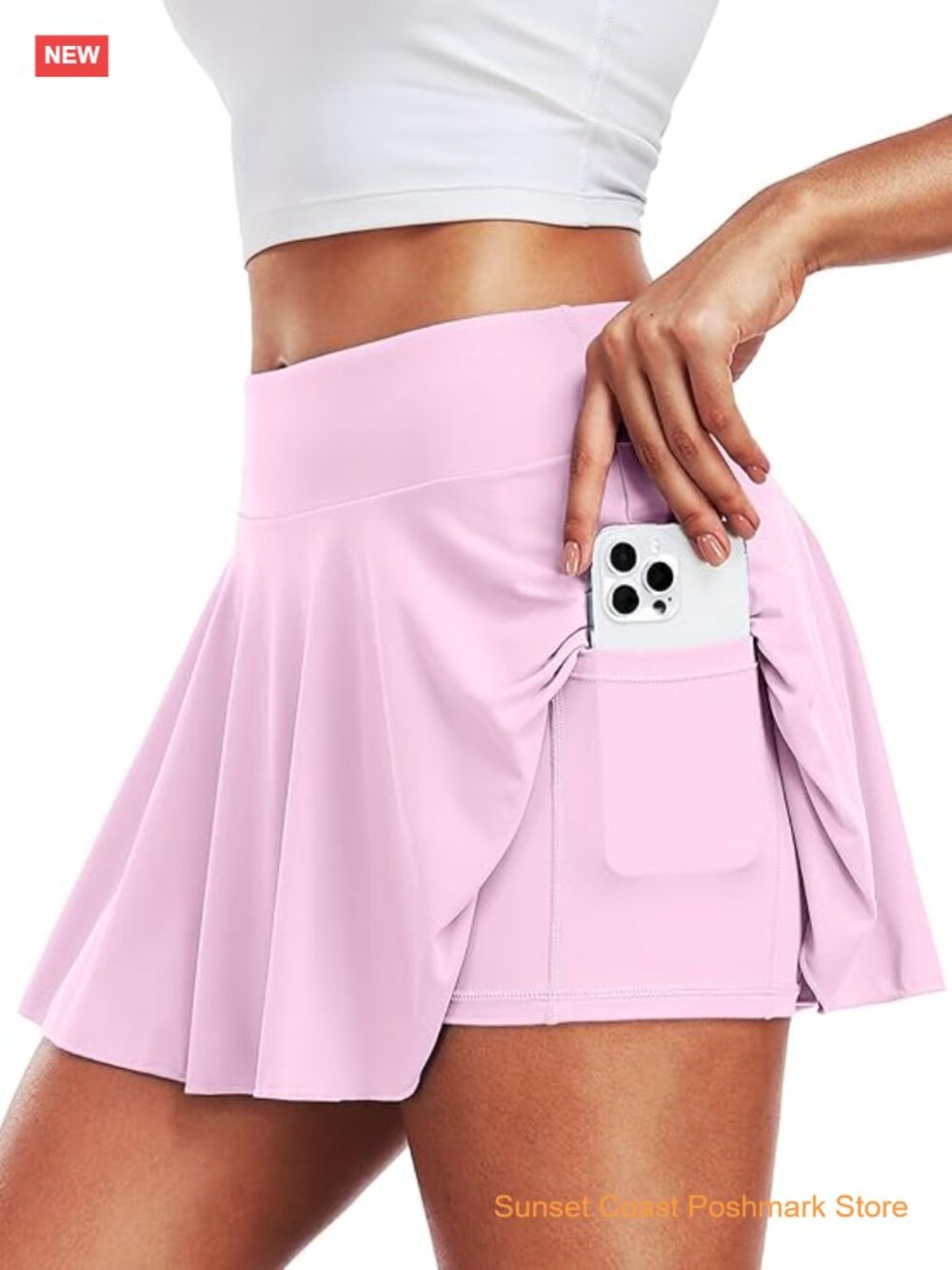 High Waisted Pleated 2 in 1 Athletic Skort with Pockets